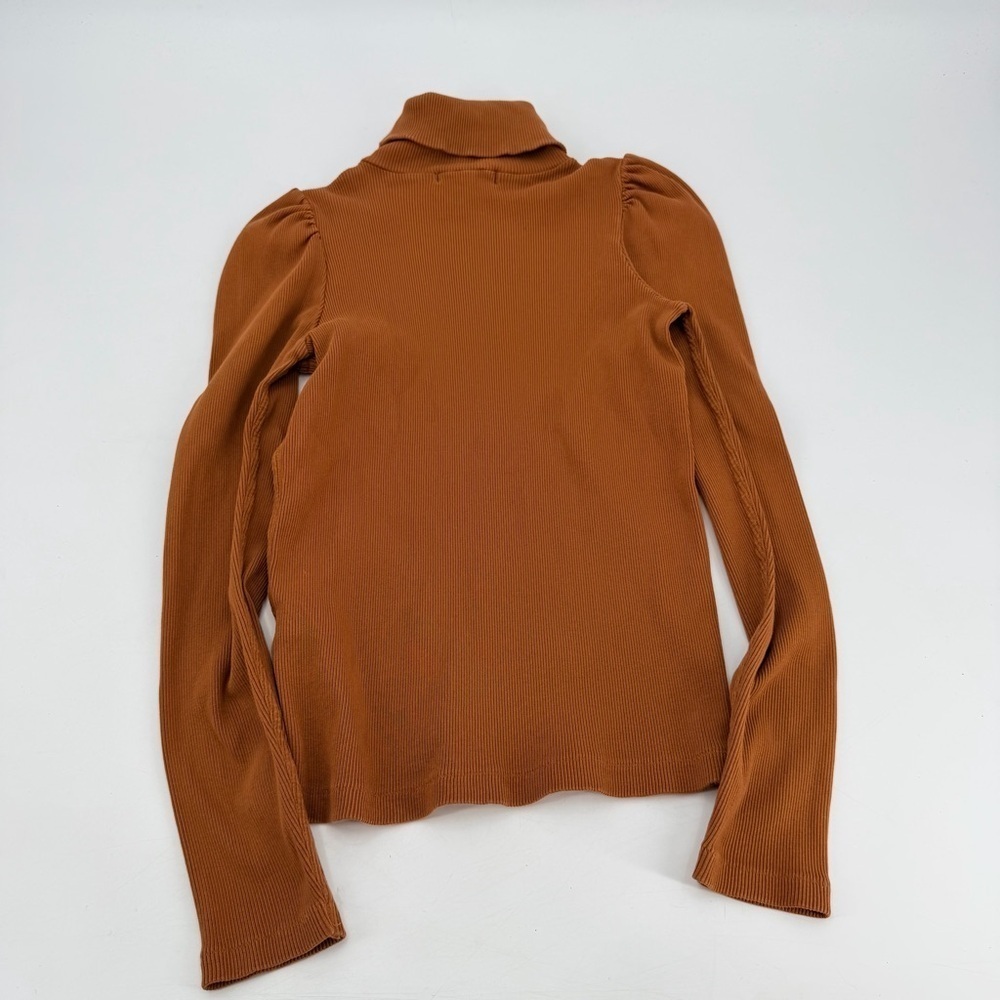 AMO Puff Sleeve Turtleneck Ribbed Sepia Medium - Picture 5 of 6